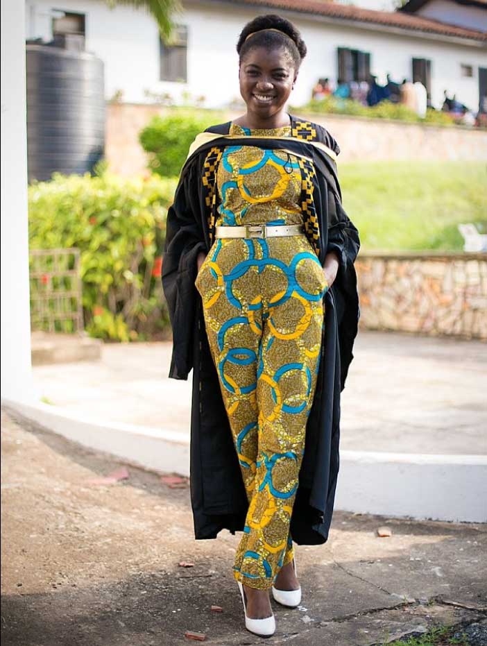 African print jumpsuit for graduation.